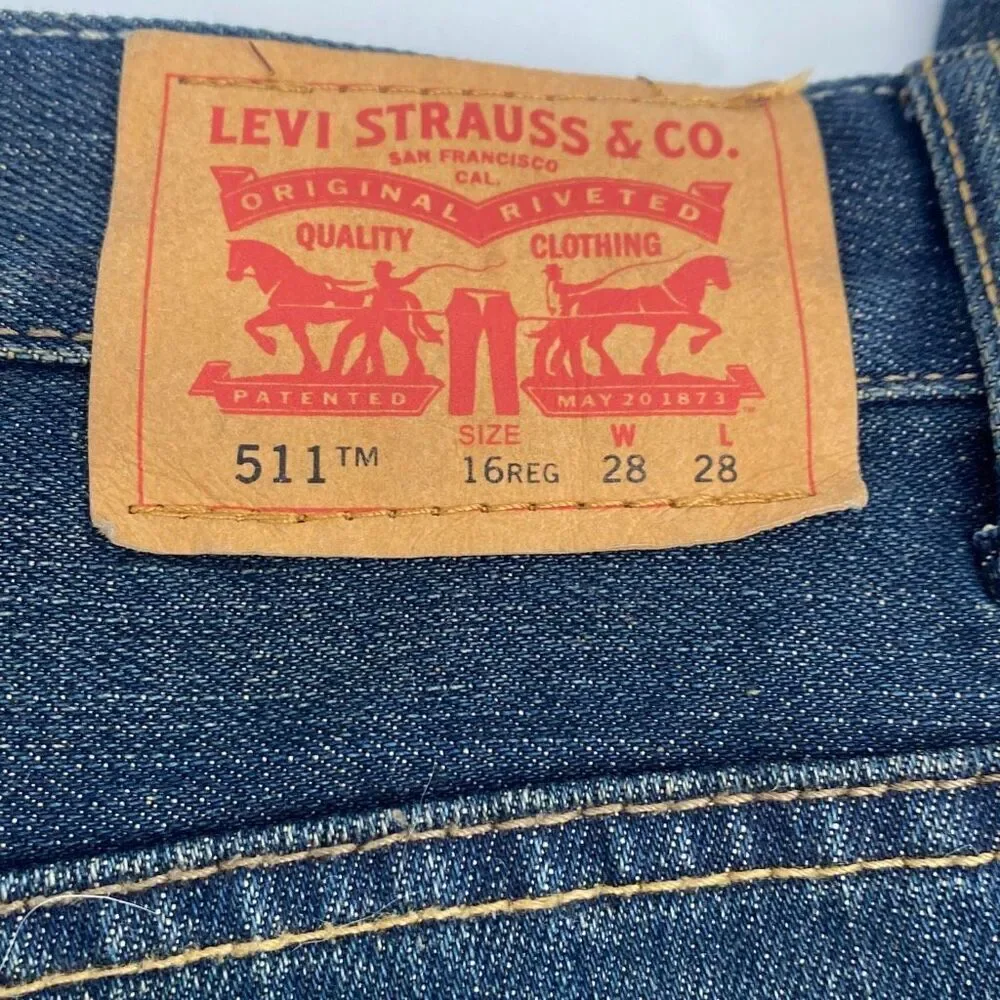 Levi's Boys 16 Reg Dark Wash Stretch Cotton 511 Skinny Denim Jeans Blue Size 28x
